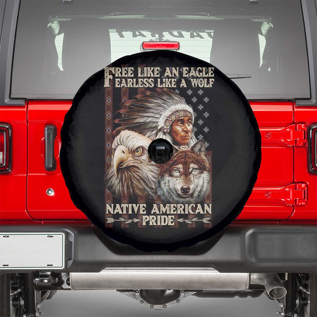 Native American Pride Spare Tire Cover Free Like An Eagle Fearless Like A Wolf Vintage Flag TS11 Black Print Your Wear