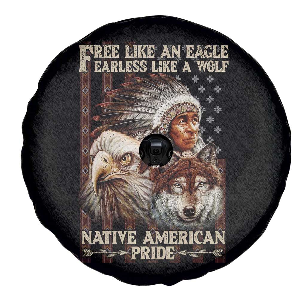 Native American Pride Spare Tire Cover Free Like An Eagle Fearless Like A Wolf Vintage Flag TS11 Print Your Wear