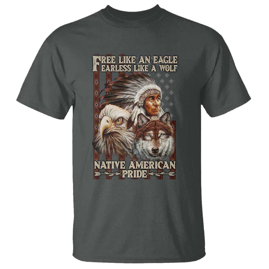 Native American Pride T Shirt Free Like An Eagle Fearless Like A Wolf Vintage Flag TS11 Dark Heather Print Your Wear