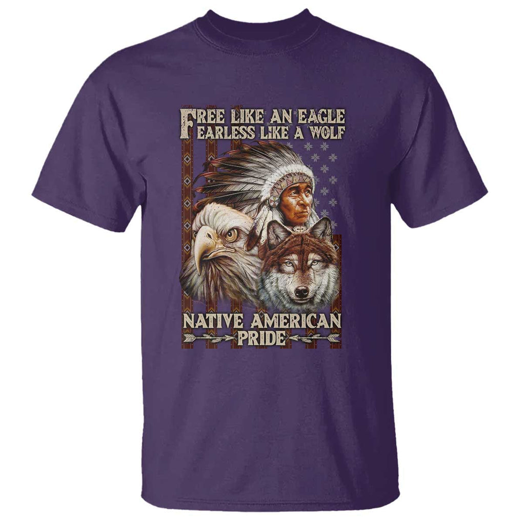 Native American Pride T Shirt Free Like An Eagle Fearless Like A Wolf Vintage Flag TS11 Purple Print Your Wear