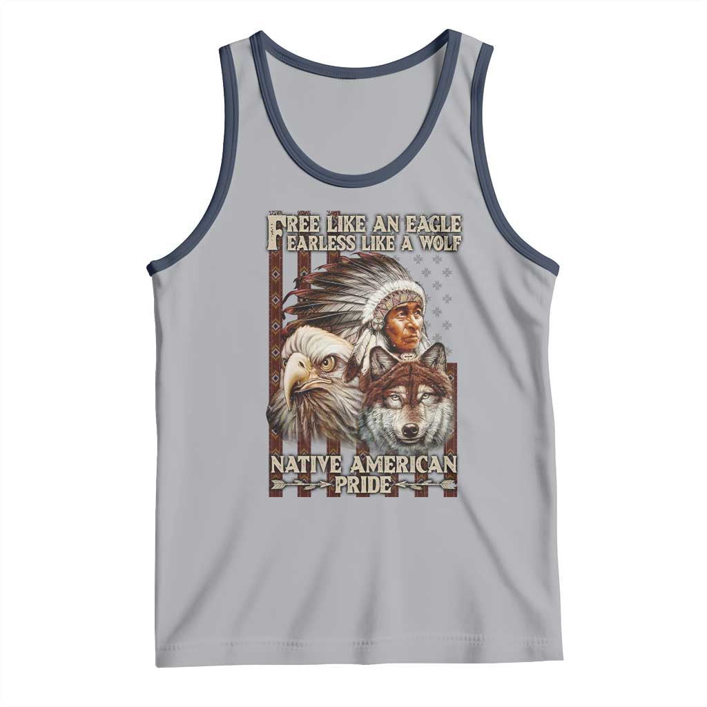 Native American Pride Tank Top Free Like An Eagle Fearless Like A Wolf Vintage Flag TS11 Athletic Heather Navy Print Your Wear