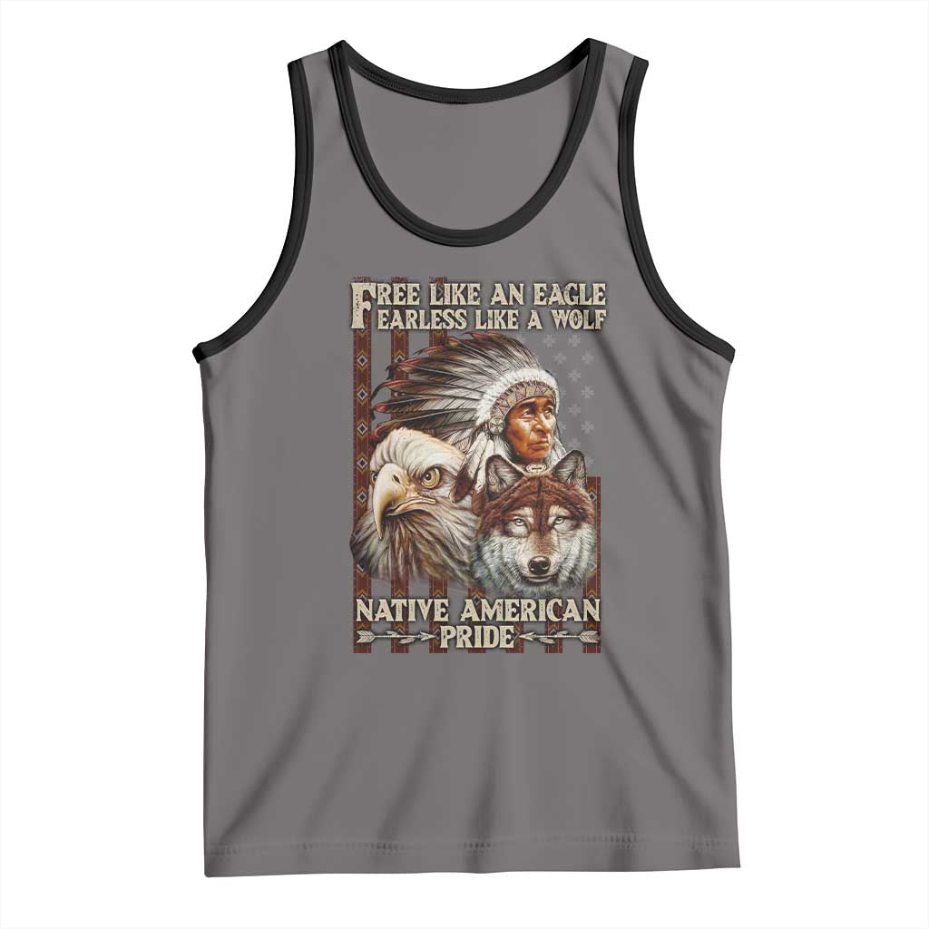 Native American Pride Tank Top Free Like An Eagle Fearless Like A Wolf Vintage Flag TS11 Deep Heather Black Print Your Wear