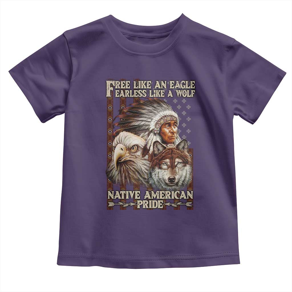 Native American Pride Toddler T Shirt Free Like An Eagle Fearless Like A Wolf Vintage Flag TS11 Purple Print Your Wear
