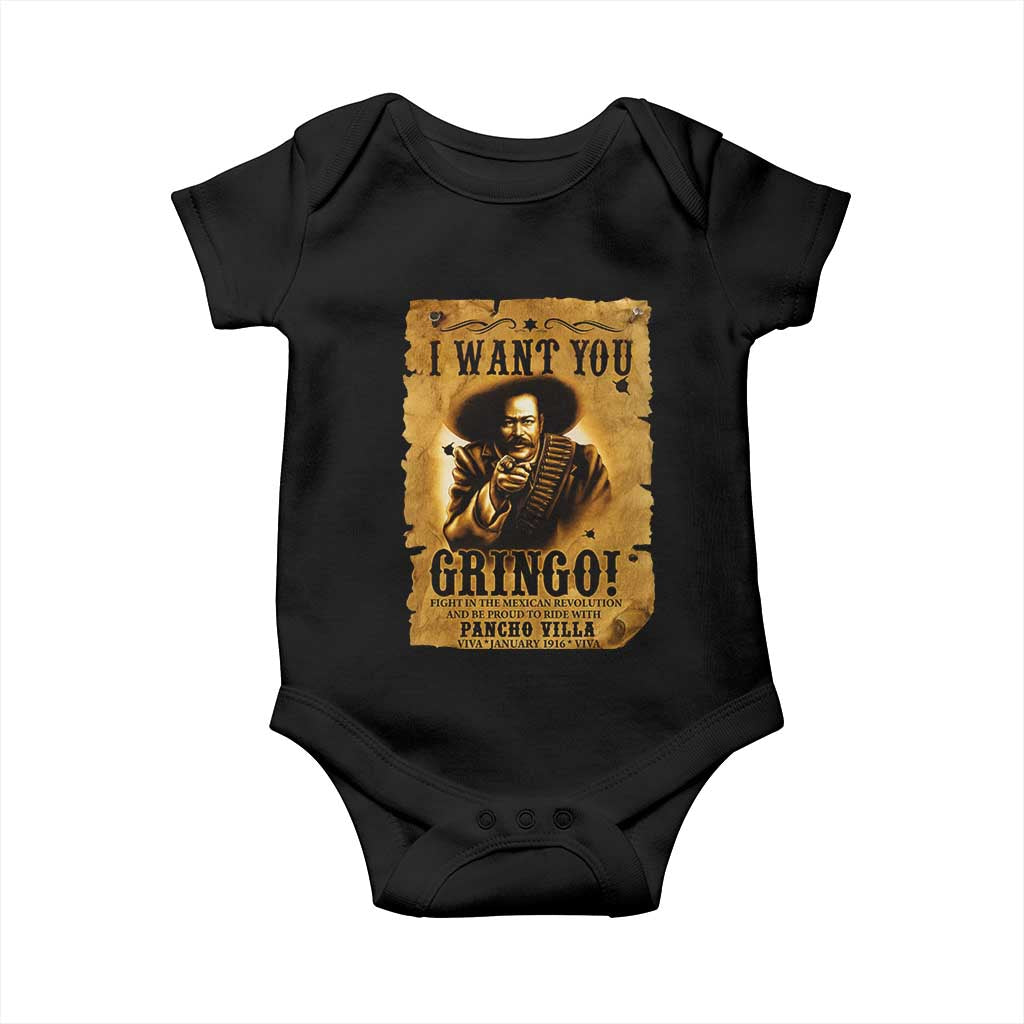 Pancho Villa Baby Onesie I Want You Gringo Fight In The Mexican Revolution TS11 Black Print Your Wear