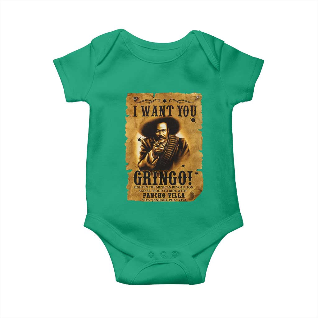 Pancho Villa Baby Onesie I Want You Gringo Fight In The Mexican Revolution TS11 Irish Green Print Your Wear