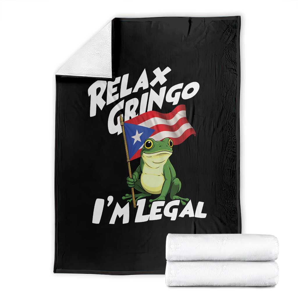 Funny Relax Gringo I Am Legal Throw Blanket Puerto Rico Flag Coqui Frog TS11 Black Print Your Wear