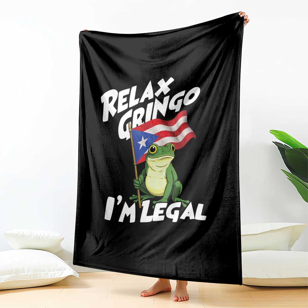 Funny Relax Gringo I Am Legal Throw Blanket Puerto Rico Flag Coqui Frog TS11 Print Your Wear