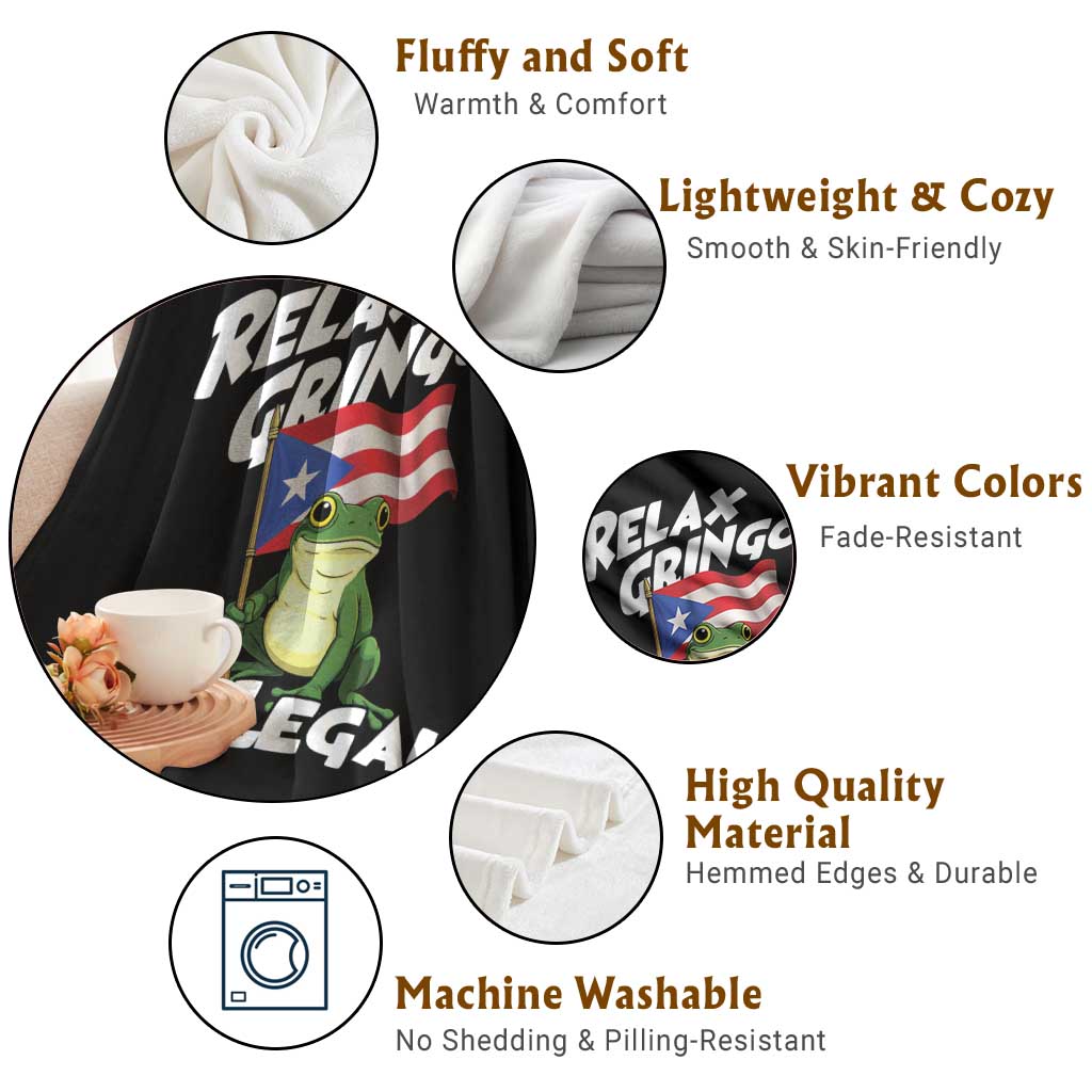 Funny Relax Gringo I Am Legal Throw Blanket Puerto Rico Flag Coqui Frog TS11 Print Your Wear