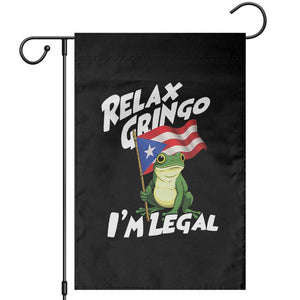 Funny Relax Gringo I Am Legal Garden Flag Puerto Rico Flag Coqui Frog TS11 Black Print Your Wear