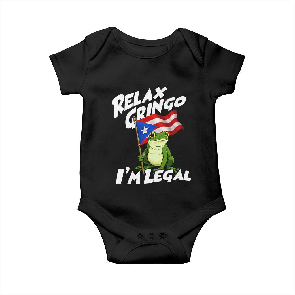 Funny Relax Gringo I Am Legal Baby Onesie Puerto Rico Flag Coqui Frog TS11 Black Print Your Wear