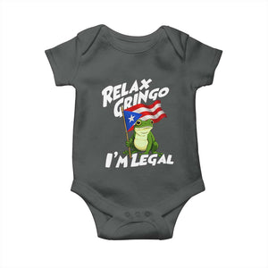 Funny Relax Gringo I Am Legal Baby Onesie Puerto Rico Flag Coqui Frog TS11 Dark Heather Print Your Wear