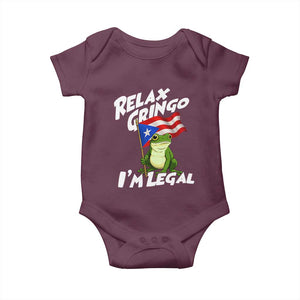Funny Relax Gringo I Am Legal Baby Onesie Puerto Rico Flag Coqui Frog TS11 Maroon Print Your Wear