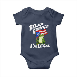 Funny Relax Gringo I Am Legal Baby Onesie Puerto Rico Flag Coqui Frog TS11 Navy Print Your Wear