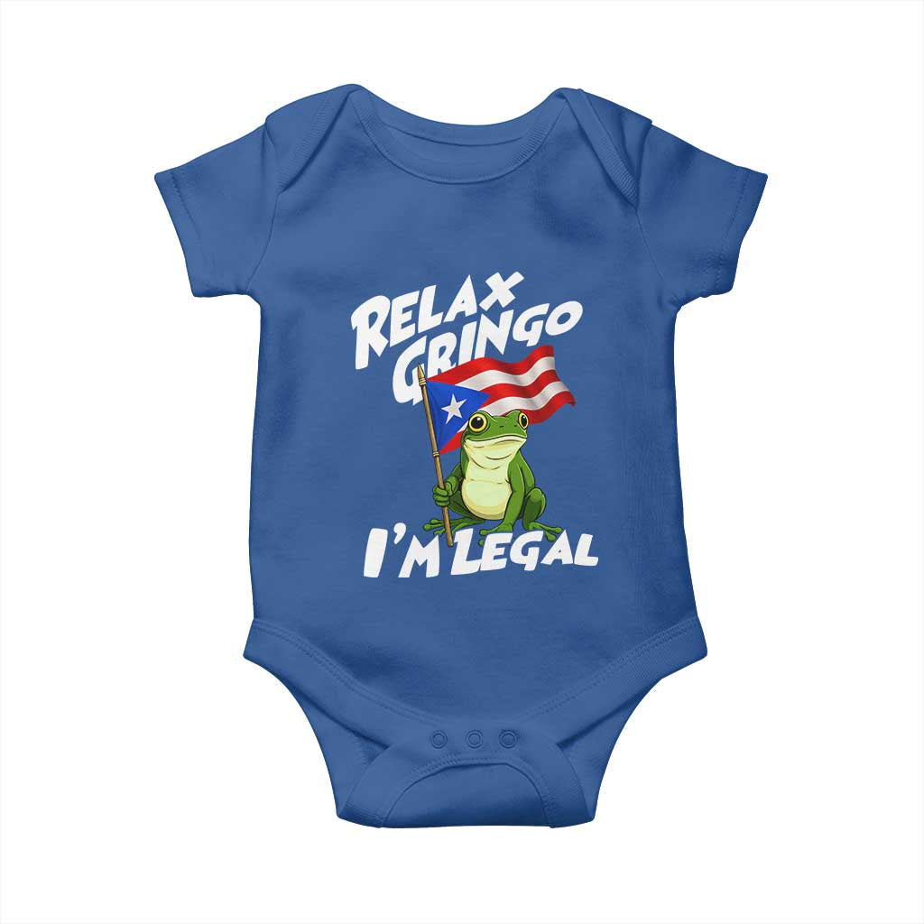 Funny Relax Gringo I Am Legal Baby Onesie Puerto Rico Flag Coqui Frog TS11 Royal Blue Print Your Wear