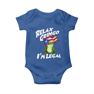 Funny Relax Gringo I Am Legal Baby Onesie Puerto Rico Flag Coqui Frog TS11 Royal Blue Print Your Wear