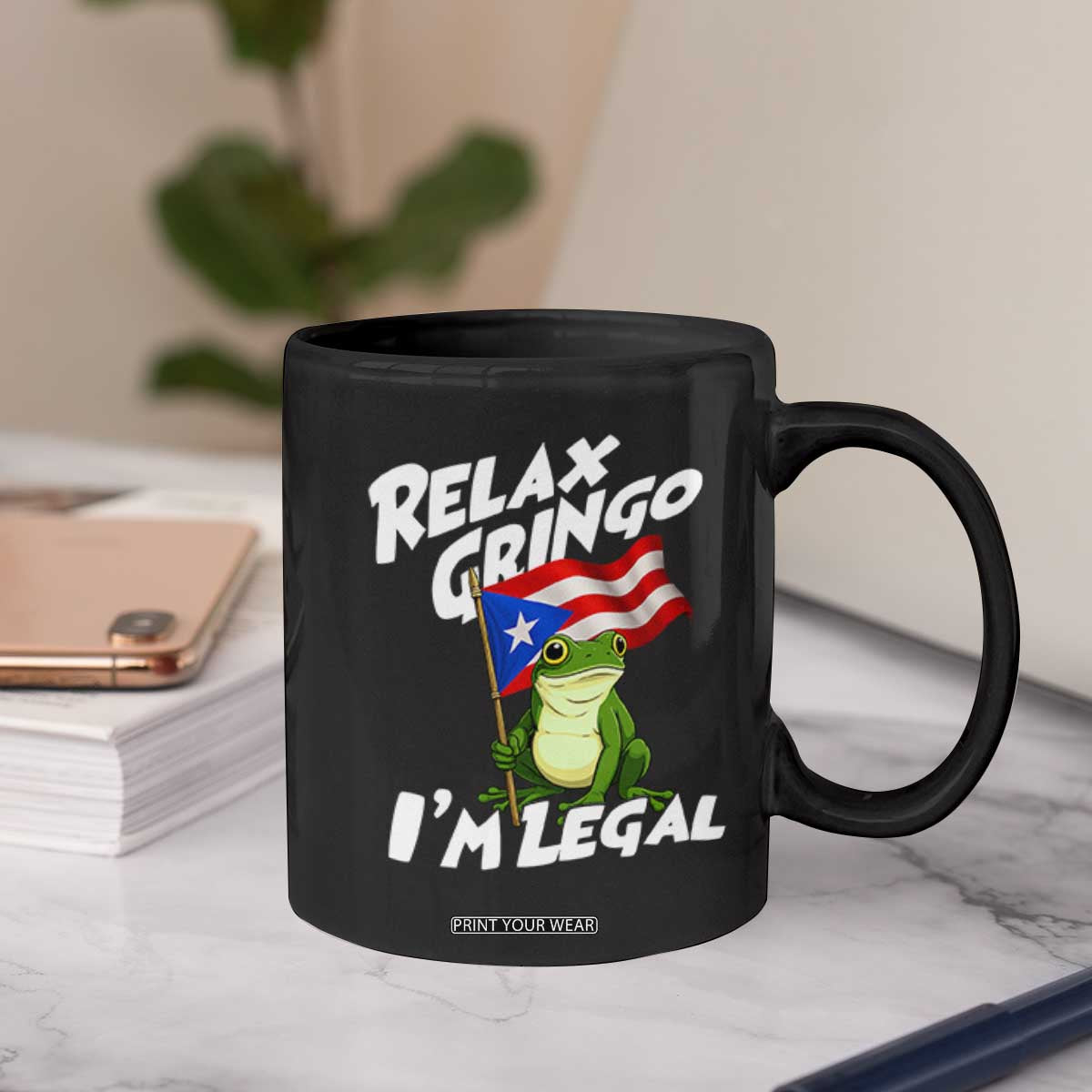 Funny Relax Gringo I Am Legal Coffee Mug Puerto Rico Flag Coqui Frog TS11 Print Your Wear