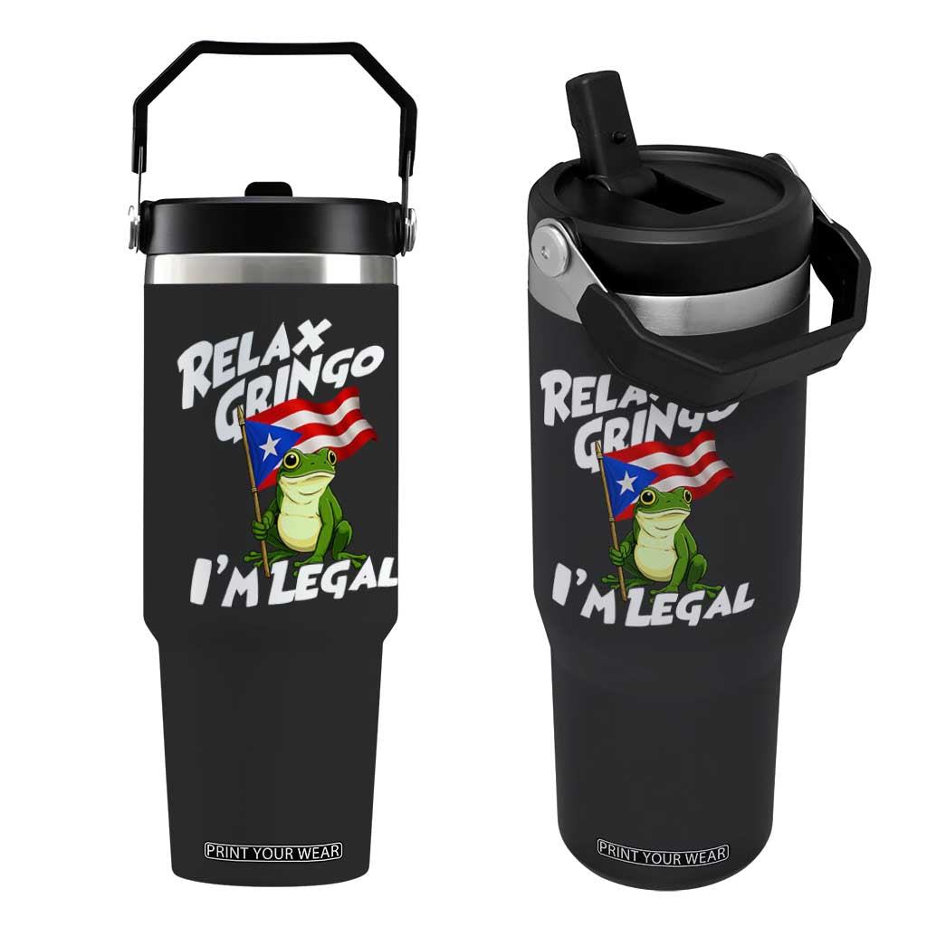Funny Relax Gringo I Am Legal Flip Straw Tumbler Puerto Rico Flag Coqui Frog TS11 One Size: 30 oz Black Print Your Wear