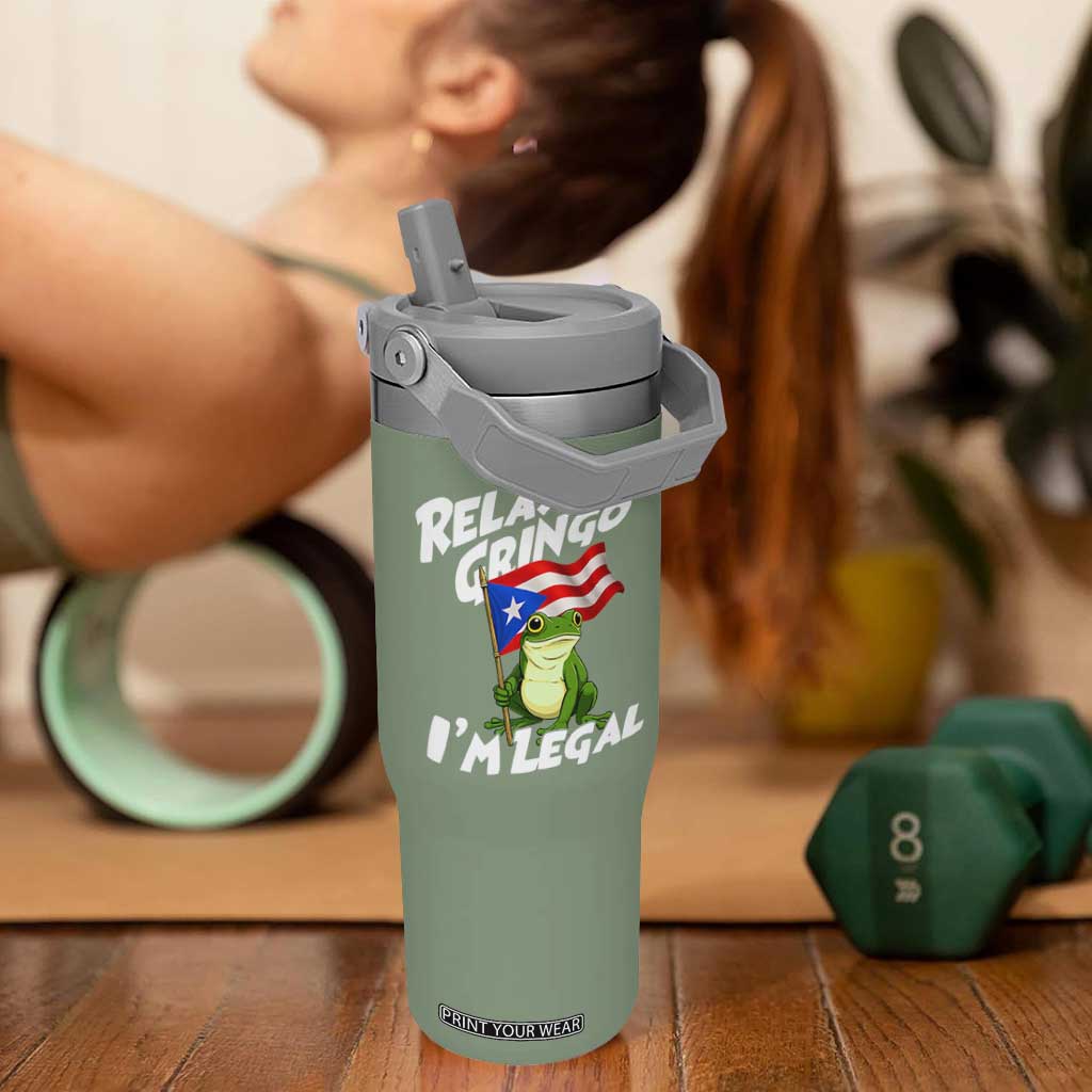 Funny Relax Gringo I Am Legal Flip Straw Tumbler Puerto Rico Flag Coqui Frog TS11 One Size: 30 oz Moss Green Print Your Wear