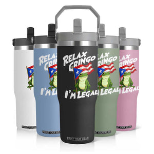 Funny Relax Gringo I Am Legal Flip Straw Tumbler Puerto Rico Flag Coqui Frog TS11 Print Your Wear