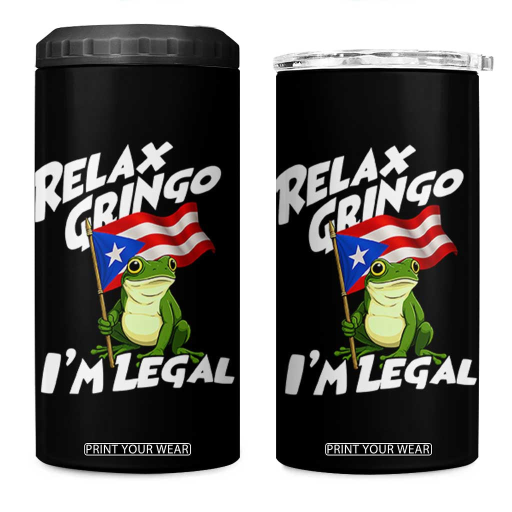 Funny Relax Gringo I Am Legal 4 in 1 Can Cooler Tumbler Puerto Rico Flag Coqui Frog TS11 One Size: 16 oz Black Print Your Wear