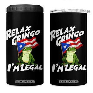 Funny Relax Gringo I Am Legal 4 in 1 Can Cooler Tumbler Puerto Rico Flag Coqui Frog TS11 One Size: 16 oz Black Print Your Wear