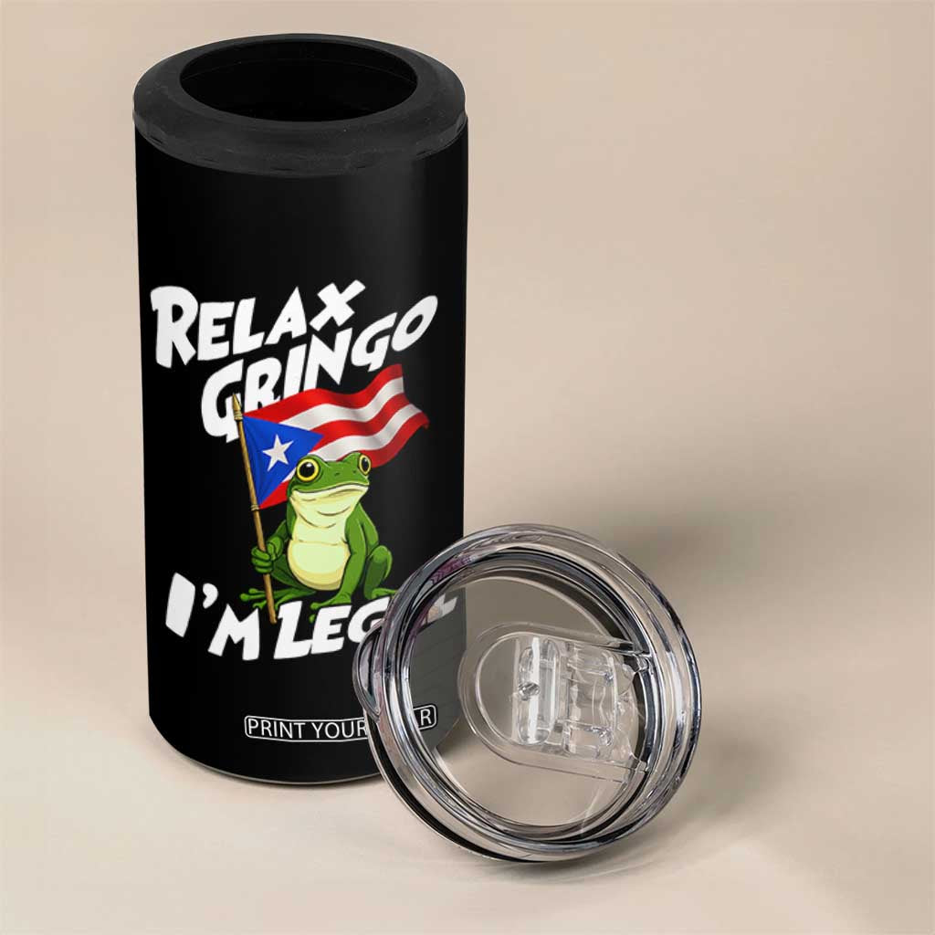 Funny Relax Gringo I Am Legal 4 in 1 Can Cooler Tumbler Puerto Rico Flag Coqui Frog TS11 Print Your Wear