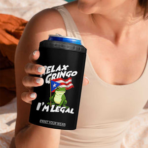 Funny Relax Gringo I Am Legal 4 in 1 Can Cooler Tumbler Puerto Rico Flag Coqui Frog TS11 Print Your Wear