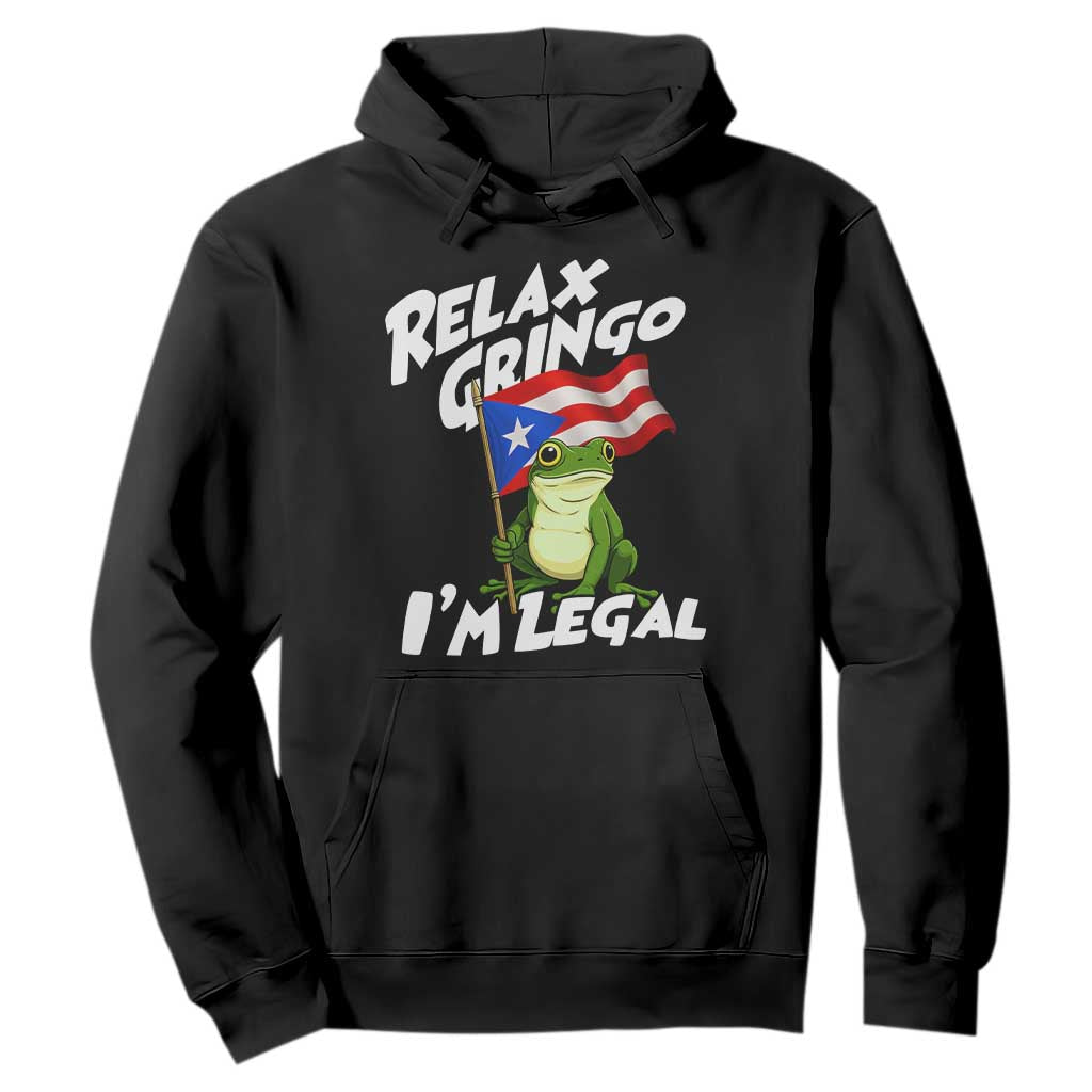 Funny Relax Gringo I Am Legal Hoodie Puerto Rico Flag Coqui Frog TS11 Black Print Your Wear