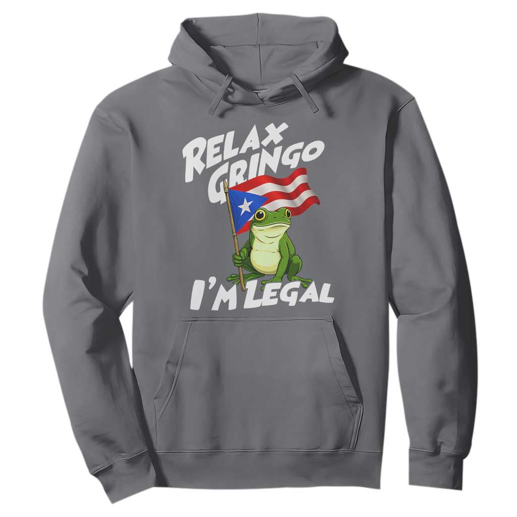 Funny Relax Gringo I Am Legal Hoodie Puerto Rico Flag Coqui Frog TS11 Charcoal Print Your Wear