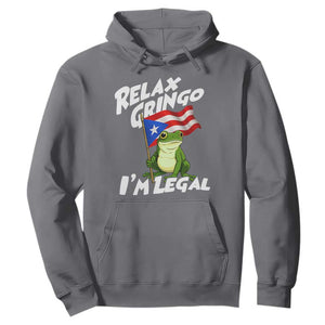 Funny Relax Gringo I Am Legal Hoodie Puerto Rico Flag Coqui Frog TS11 Charcoal Print Your Wear