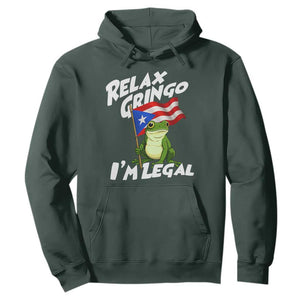 Funny Relax Gringo I Am Legal Hoodie Puerto Rico Flag Coqui Frog TS11 Dark Forest Green Print Your Wear