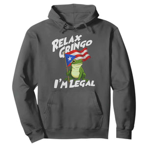 Funny Relax Gringo I Am Legal Hoodie Puerto Rico Flag Coqui Frog TS11 Dark Heather Print Your Wear