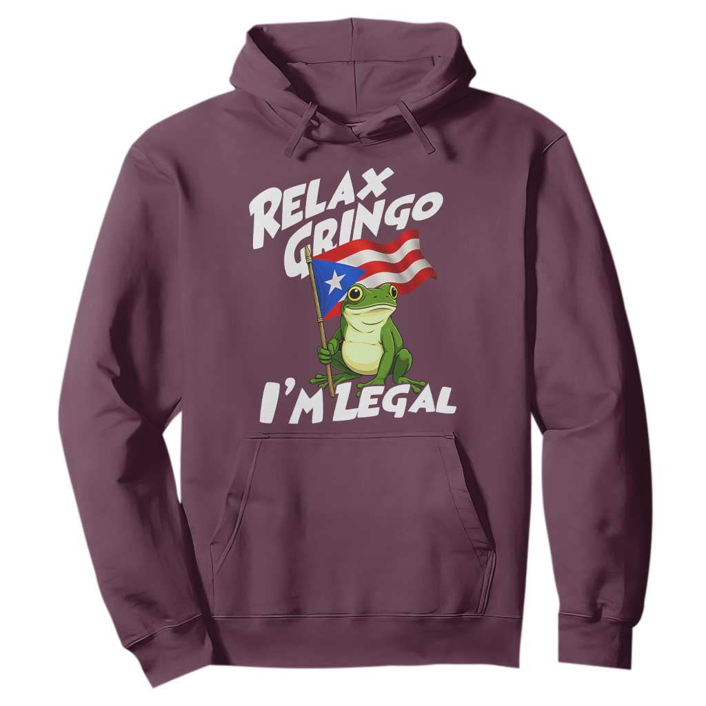 Funny Relax Gringo I Am Legal Hoodie Puerto Rico Flag Coqui Frog TS11 Maroon Print Your Wear