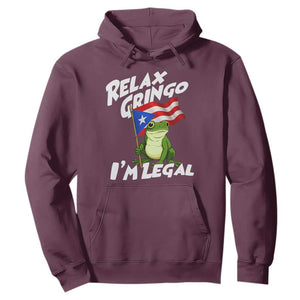 Funny Relax Gringo I Am Legal Hoodie Puerto Rico Flag Coqui Frog TS11 Maroon Print Your Wear