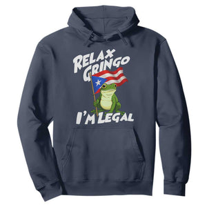 Funny Relax Gringo I Am Legal Hoodie Puerto Rico Flag Coqui Frog TS11 Navy Print Your Wear