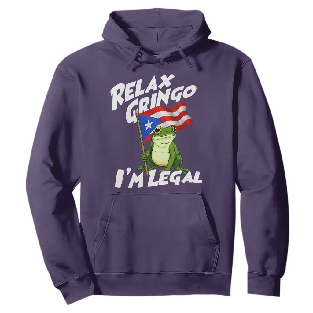 Funny Relax Gringo I Am Legal Hoodie Puerto Rico Flag Coqui Frog TS11 Purple Print Your Wear