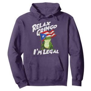 Funny Relax Gringo I Am Legal Hoodie Puerto Rico Flag Coqui Frog TS11 Purple Print Your Wear