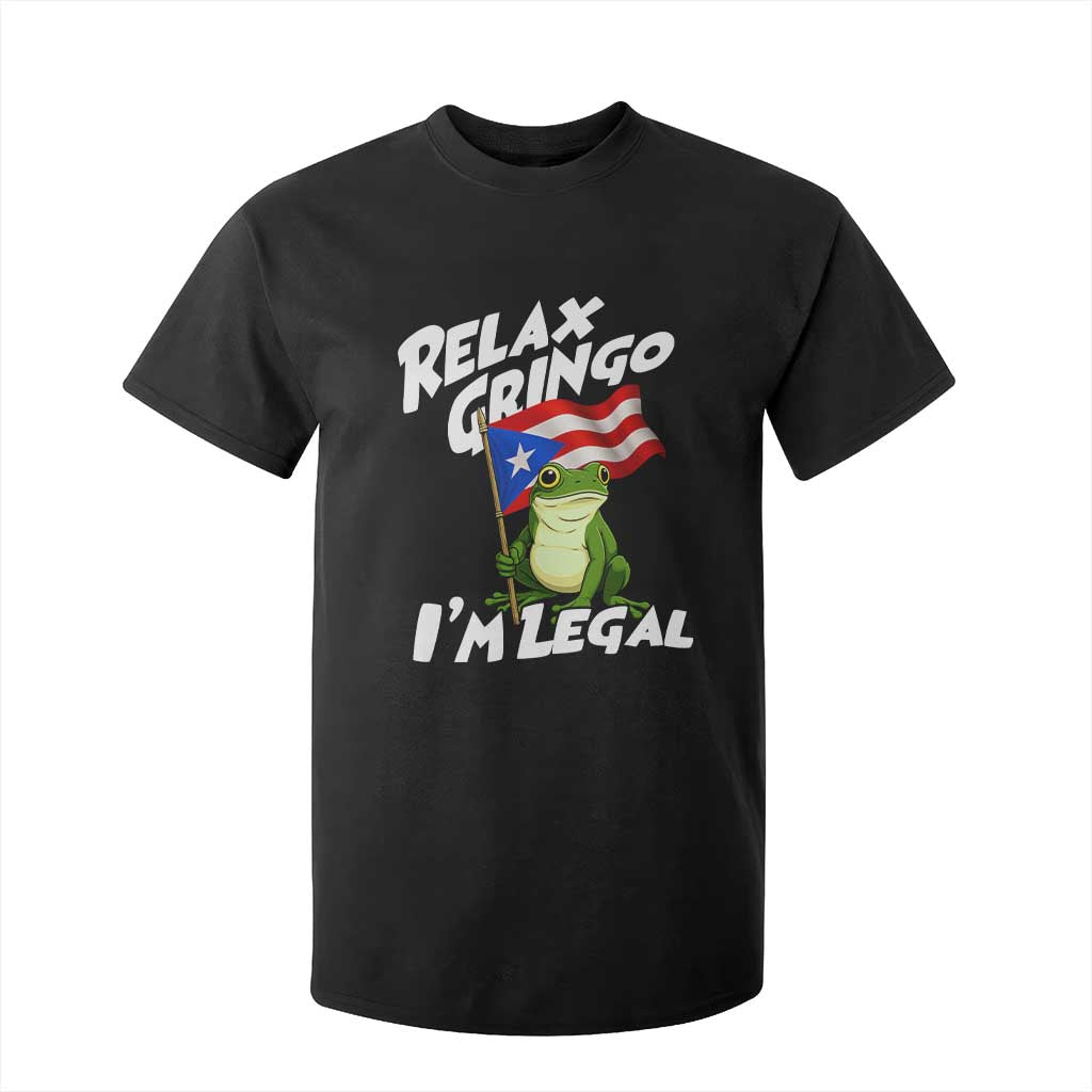 Funny Relax Gringo I Am Legal T Shirt For Kid Puerto Rico Flag Coqui Frog TS11 Black Print Your Wear