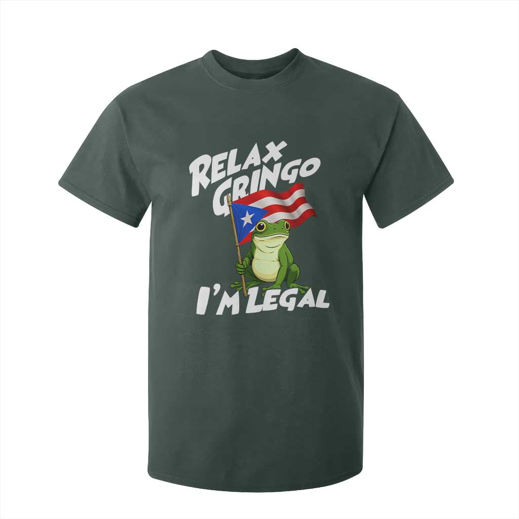 Funny Relax Gringo I Am Legal T Shirt For Kid Puerto Rico Flag Coqui Frog TS11 Dark Forest Green Print Your Wear