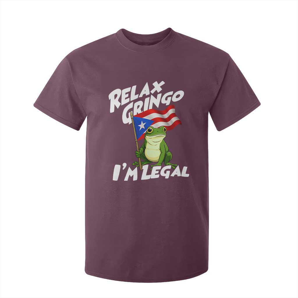 Funny Relax Gringo I Am Legal T Shirt For Kid Puerto Rico Flag Coqui Frog TS11 Maroon Print Your Wear
