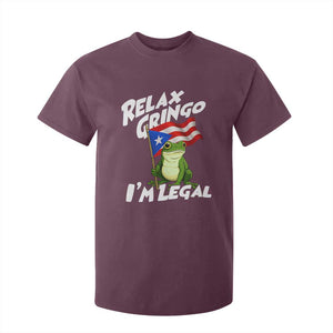 Funny Relax Gringo I Am Legal T Shirt For Kid Puerto Rico Flag Coqui Frog TS11 Maroon Print Your Wear