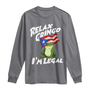Funny Relax Gringo I Am Legal Long Sleeve Shirt Puerto Rico Flag Coqui Frog TS11 Charcoal Print Your Wear