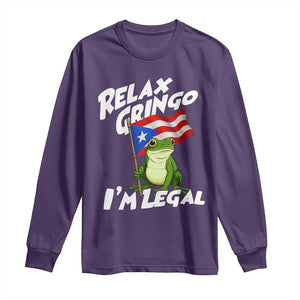 Funny Relax Gringo I Am Legal Long Sleeve Shirt Puerto Rico Flag Coqui Frog TS11 Purple Print Your Wear