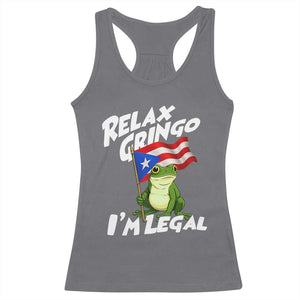 Funny Relax Gringo I Am Legal Racerback Tank Top Puerto Rico Flag Coqui Frog TS11 Charcoal Print Your Wear