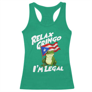 Funny Relax Gringo I Am Legal Racerback Tank Top Puerto Rico Flag Coqui Frog TS11 Irish Green Print Your Wear