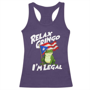 Funny Relax Gringo I Am Legal Racerback Tank Top Puerto Rico Flag Coqui Frog TS11 Purple Print Your Wear