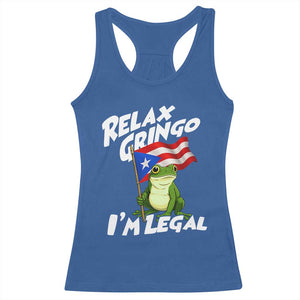 Funny Relax Gringo I Am Legal Racerback Tank Top Puerto Rico Flag Coqui Frog TS11 Royal Blue Print Your Wear