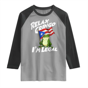 Funny Relax Gringo I Am Legal Raglan Shirt Puerto Rico Flag Coqui Frog TS11 Sport Gray Black Print Your Wear