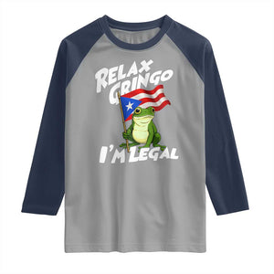 Funny Relax Gringo I Am Legal Raglan Shirt Puerto Rico Flag Coqui Frog TS11 Sport Gray Navy Print Your Wear