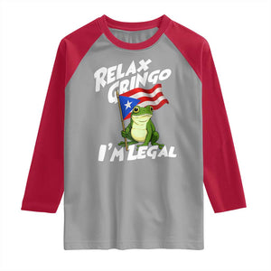 Funny Relax Gringo I Am Legal Raglan Shirt Puerto Rico Flag Coqui Frog TS11 Sport Gray Red Print Your Wear